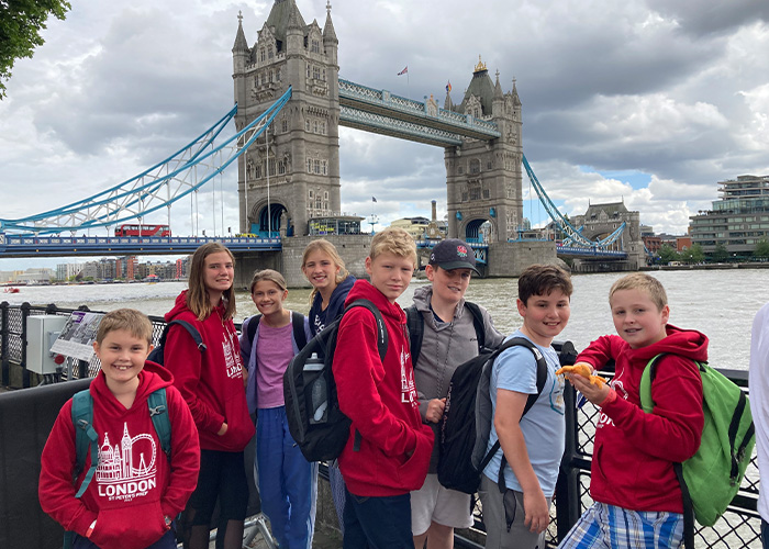 Students at London bridge on a school trip