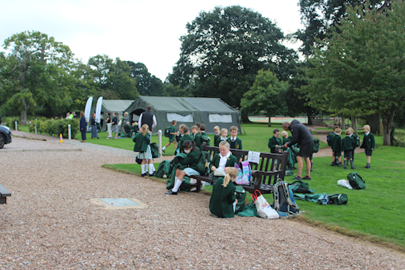 St Peter's Prep students outside on benches