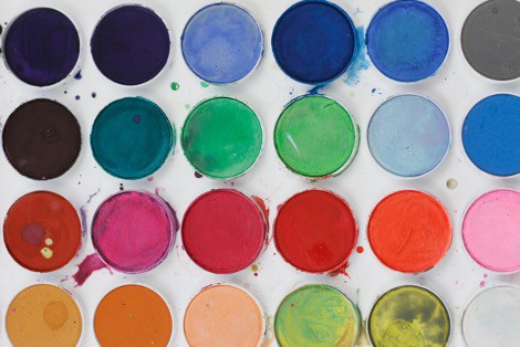 A watercolour paint set.
