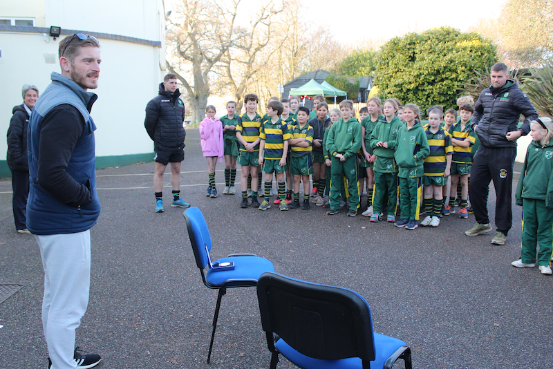 Former Exeter Chiefs Rugby captain and parent explaining to St Peter’s pupils how his team won the Premiership & The European Rugby Champions Cup