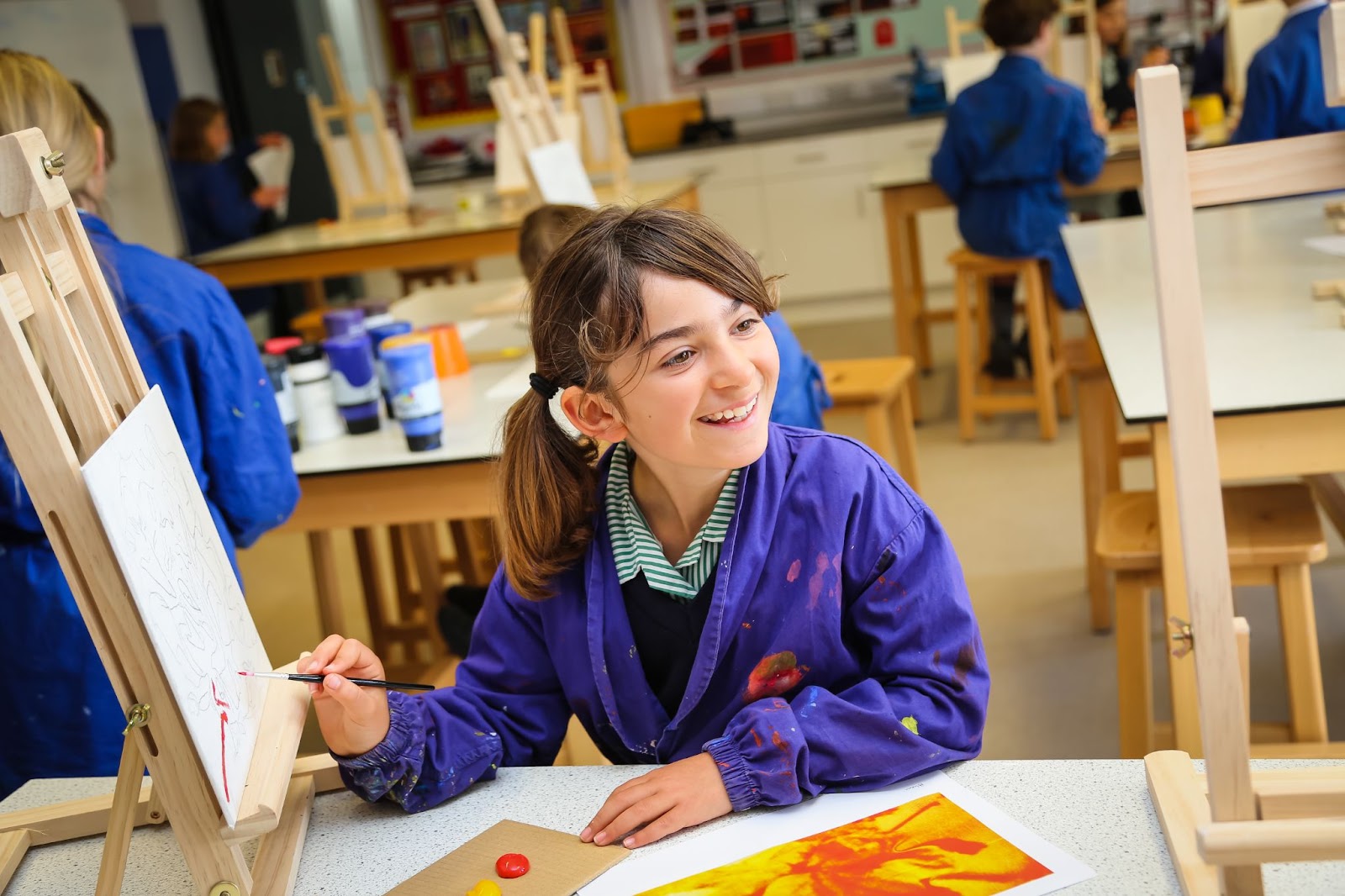 Children painting at an easel